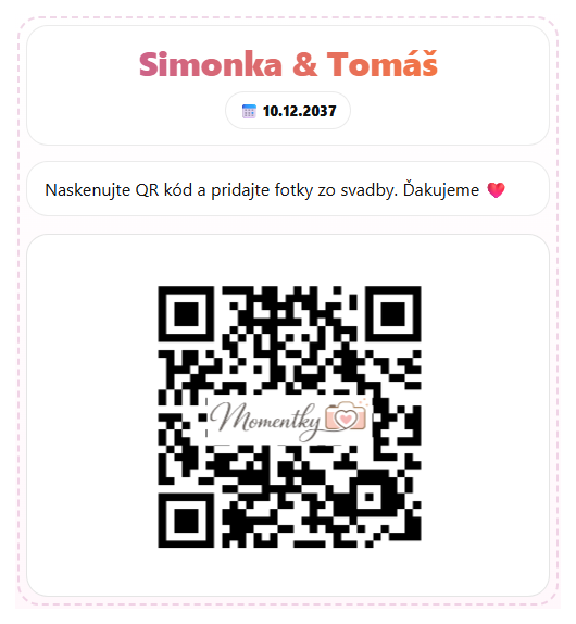 Ukážka QR kartičky na svadobný stôl